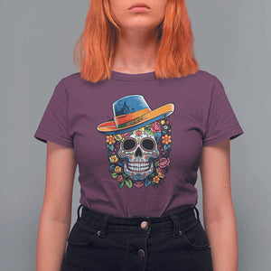 Day Of The Dead T Shirt For Women Sugar Skull Dia De Los Muertos Halloween Flower TS11 Maroon Print Your Wear