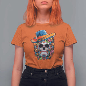 Day Of The Dead T Shirt For Women Sugar Skull Dia De Los Muertos Halloween Flower TS11 Orange Print Your Wear