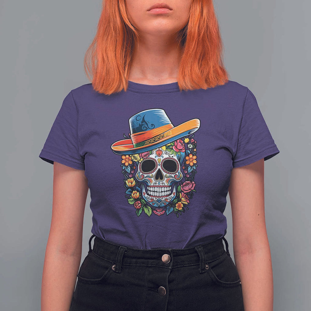 Day Of The Dead T Shirt For Women Sugar Skull Dia De Los Muertos Halloween Flower TS11 Purple Print Your Wear