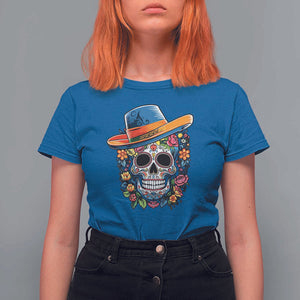 Day Of The Dead T Shirt For Women Sugar Skull Dia De Los Muertos Halloween Flower TS11 Royal Blue Print Your Wear