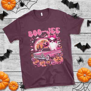 Funny Halloween T Shirt Boo Jee Pink Ghost Boujee Pumpkin Haunted House TS11 Maroon Print Your Wear