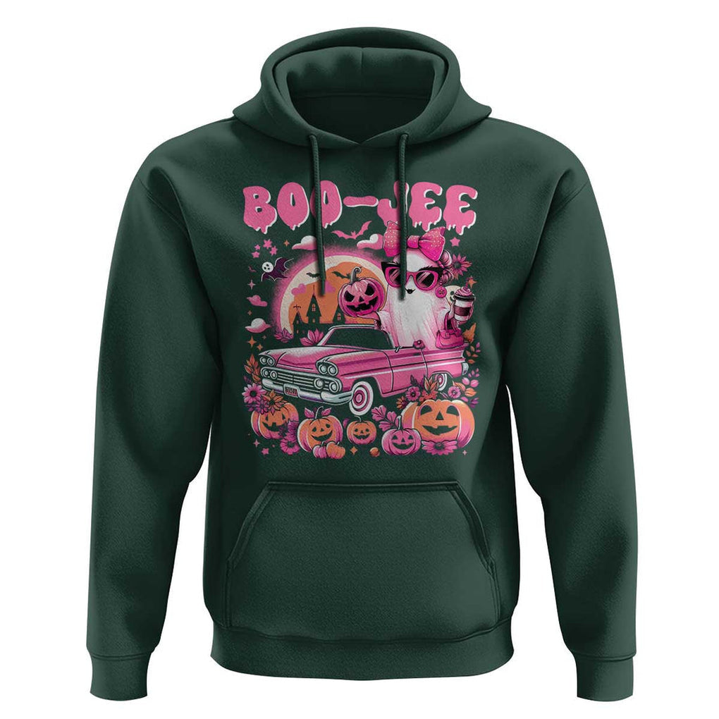 Funny Halloween Hoodie Boo Jee Pink Ghost Boujee Pumpkin Haunted House TS11 Dark Forest Green Print Your Wear