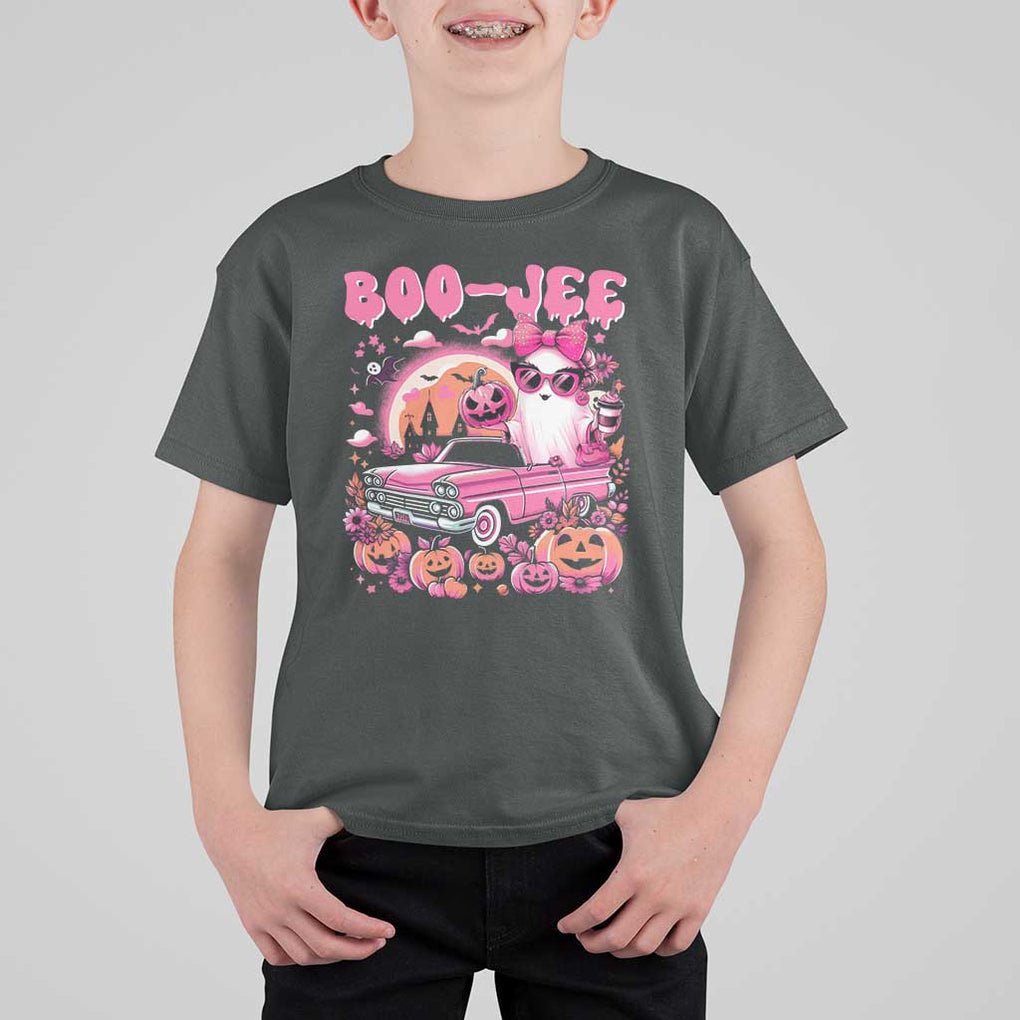 Funny Halloween T Shirt For Kid Boo Jee Pink Ghost Boujee Pumpkin Haunted House TS11 Dark Heather Print Your Wear
