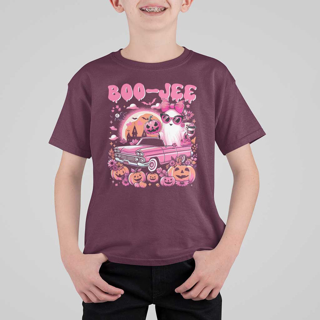 Funny Halloween T Shirt For Kid Boo Jee Pink Ghost Boujee Pumpkin Haunted House TS11 Maroon Print Your Wear
