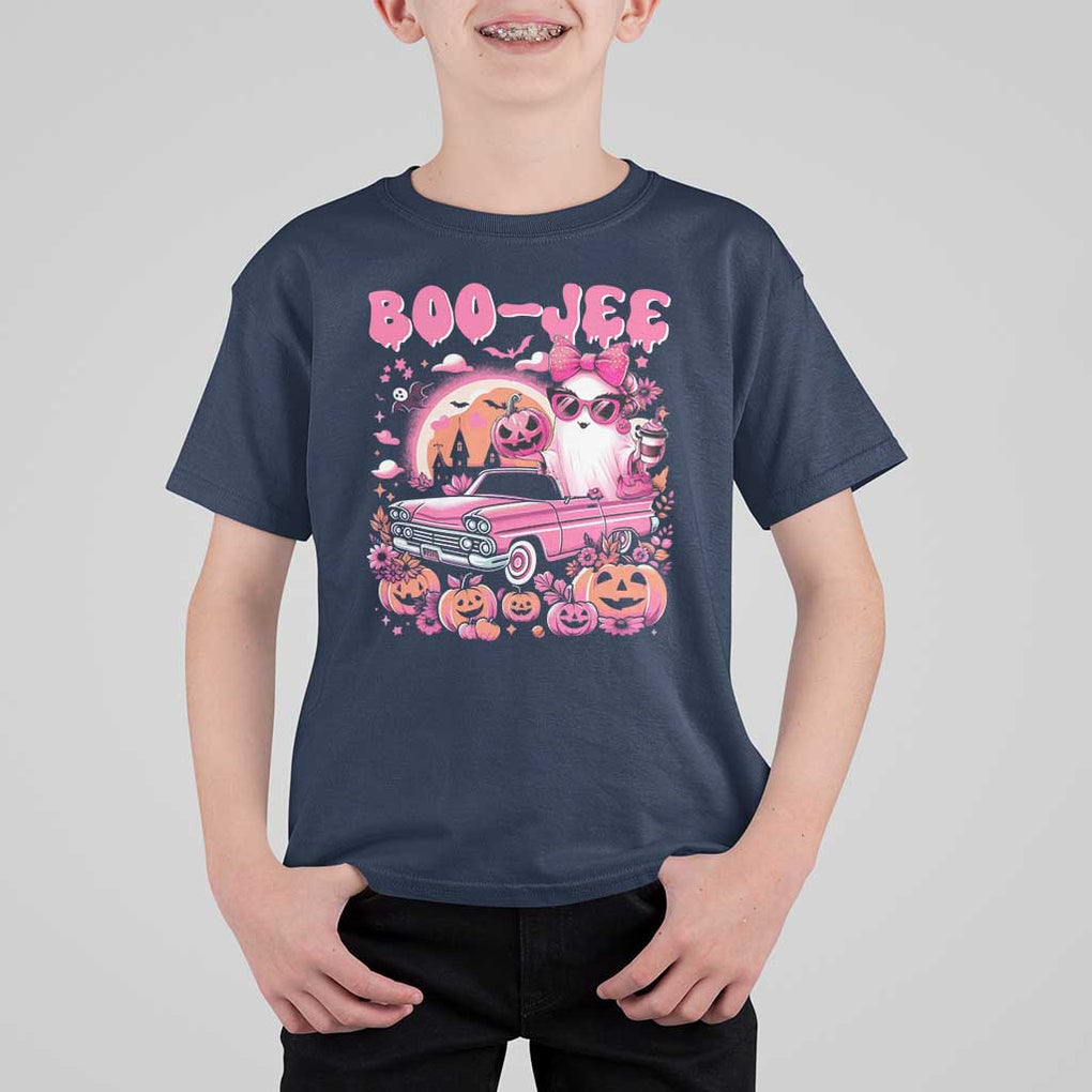 Funny Halloween T Shirt For Kid Boo Jee Pink Ghost Boujee Pumpkin Haunted House TS11 Navy Print Your Wear