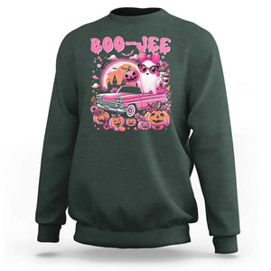Funny Halloween Sweatshirt Boo Jee Pink Ghost Boujee Pumpkin Haunted House TS11 Dark Forest Green Print Your Wear