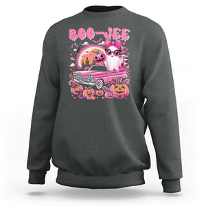 Funny Halloween Sweatshirt Boo Jee Pink Ghost Boujee Pumpkin Haunted House TS11 Dark Heather Print Your Wear