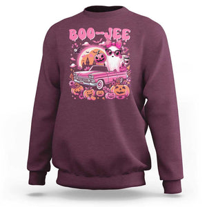 Funny Halloween Sweatshirt Boo Jee Pink Ghost Boujee Pumpkin Haunted House TS11 Maroon Print Your Wear