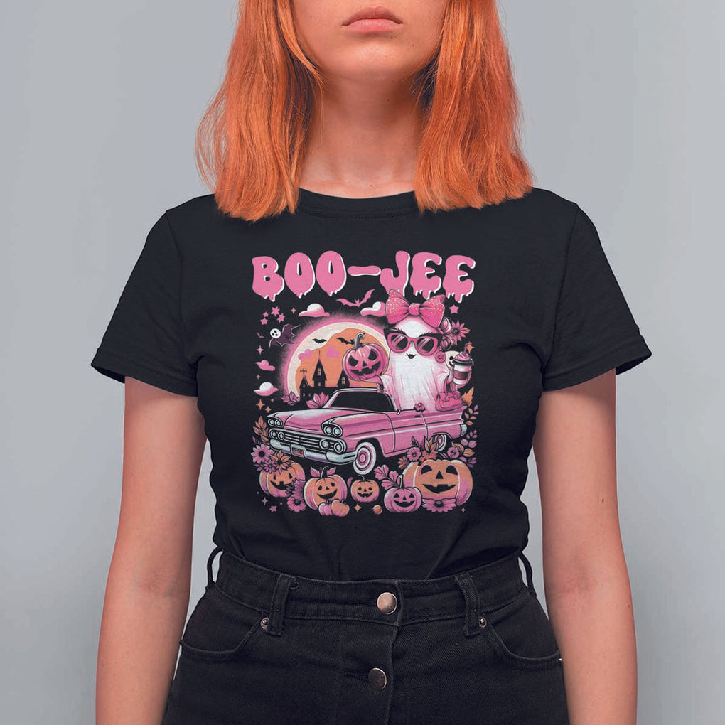 Funny Halloween T Shirt For Women Boo Jee Pink Ghost Boujee Pumpkin Haunted House TS11 Black Print Your Wear