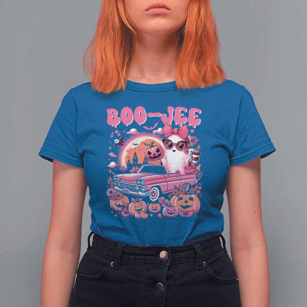 Funny Halloween T Shirt For Women Boo Jee Pink Ghost Boujee Pumpkin Haunted House TS11 Royal Blue Print Your Wear