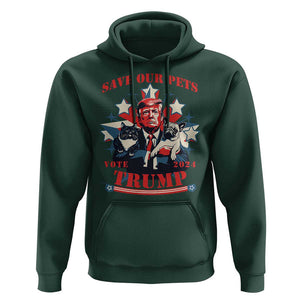 Funny Trump Hoodie Save Our Pets Vote Trump 2024 Dog Cat Star TS11 Dark Forest Green Print Your Wear