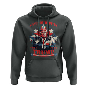 Funny Trump Hoodie Save Our Pets Vote Trump 2024 Dog Cat Star TS11 Dark Heather Print Your Wear