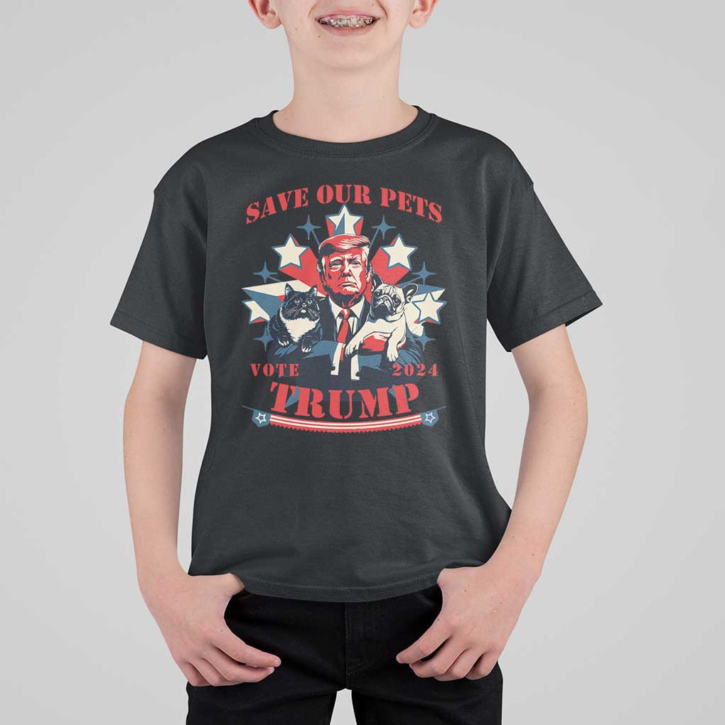 Funny Trump T Shirt For Kid Save Our Pets Vote Trump 2024 Dog Cat Star TS11 Black Print Your Wear