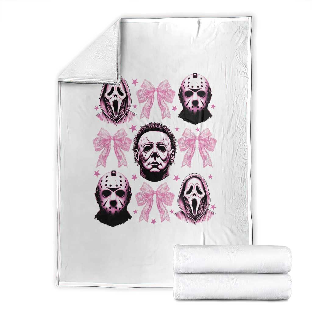 Halloween Throw Blanket Scary Murderers Pink Bows Coquette Aesthetic TS11 White Print Your Wear