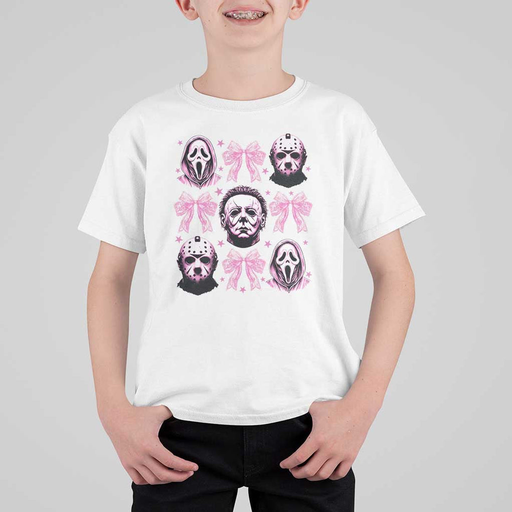 Halloween T Shirt For Kid Scary Murderers Pink Bows Coquette Aesthetic TS11 White Print Your Wear