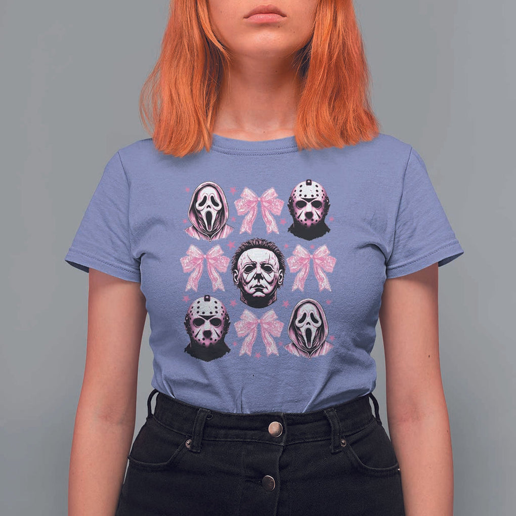 Halloween T Shirt For Women Scary Murderers Pink Bows Coquette Aesthetic TS11 Violet Print Your Wear