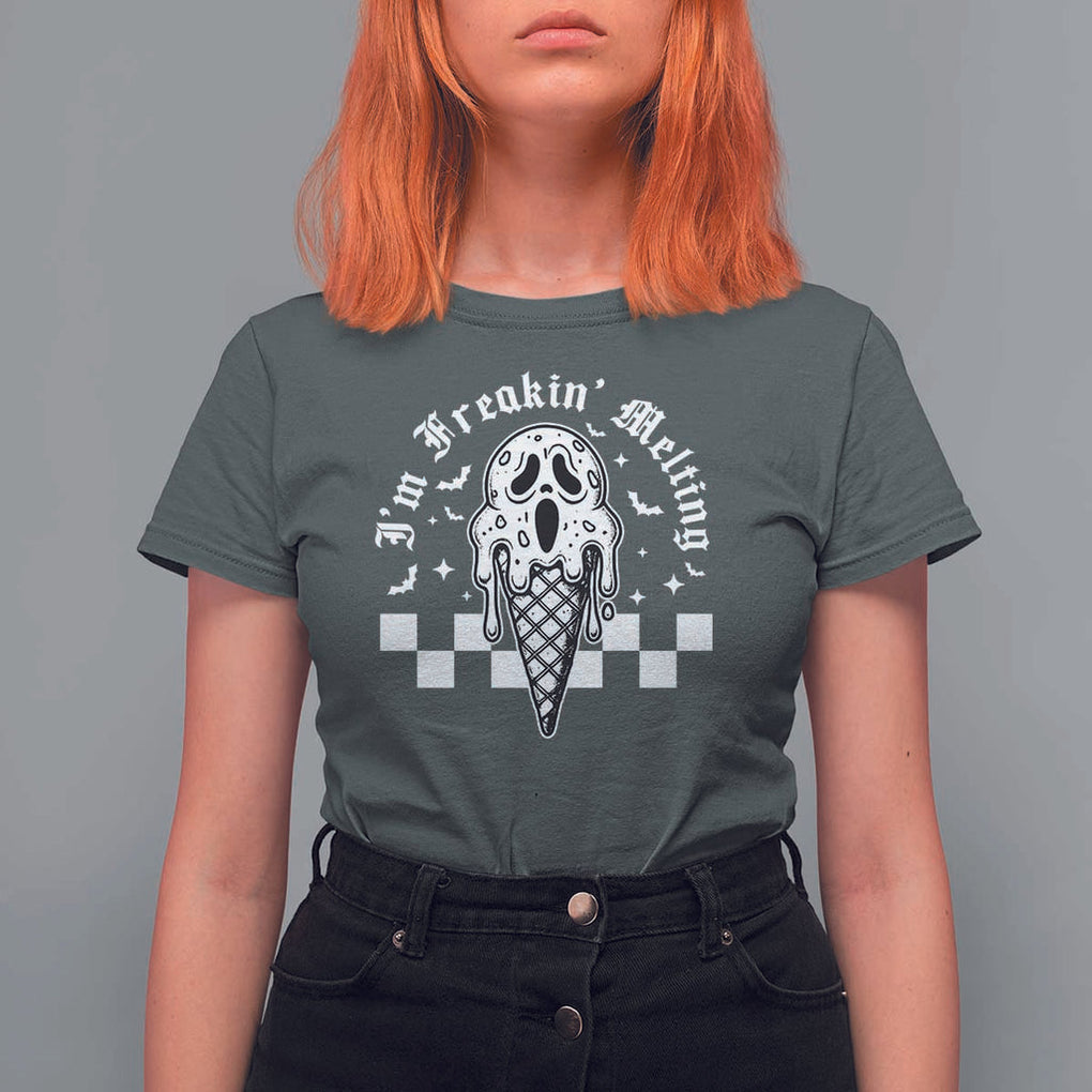 Funny Halloween T Shirt For Women I'm Freakin' Melting Ice Cream Scream Bat TS11 Dark Heather Print Your Wear