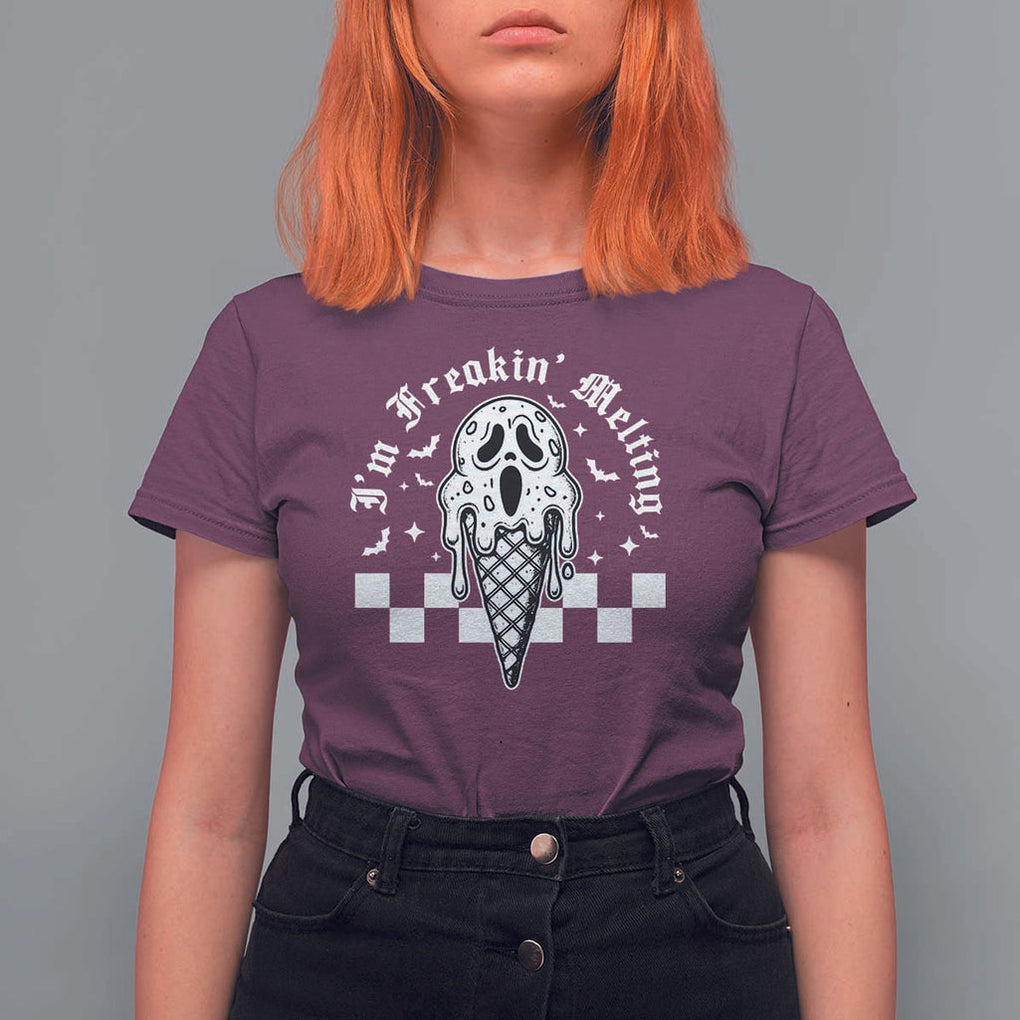 Funny Halloween T Shirt For Women I'm Freakin' Melting Ice Cream Scream Bat TS11 Maroon Print Your Wear