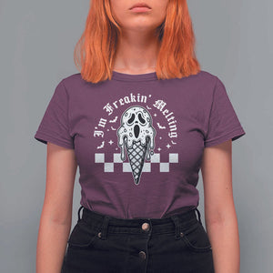 Funny Halloween T Shirt For Women I'm Freakin' Melting Ice Cream Scream Bat TS11 Maroon Print Your Wear
