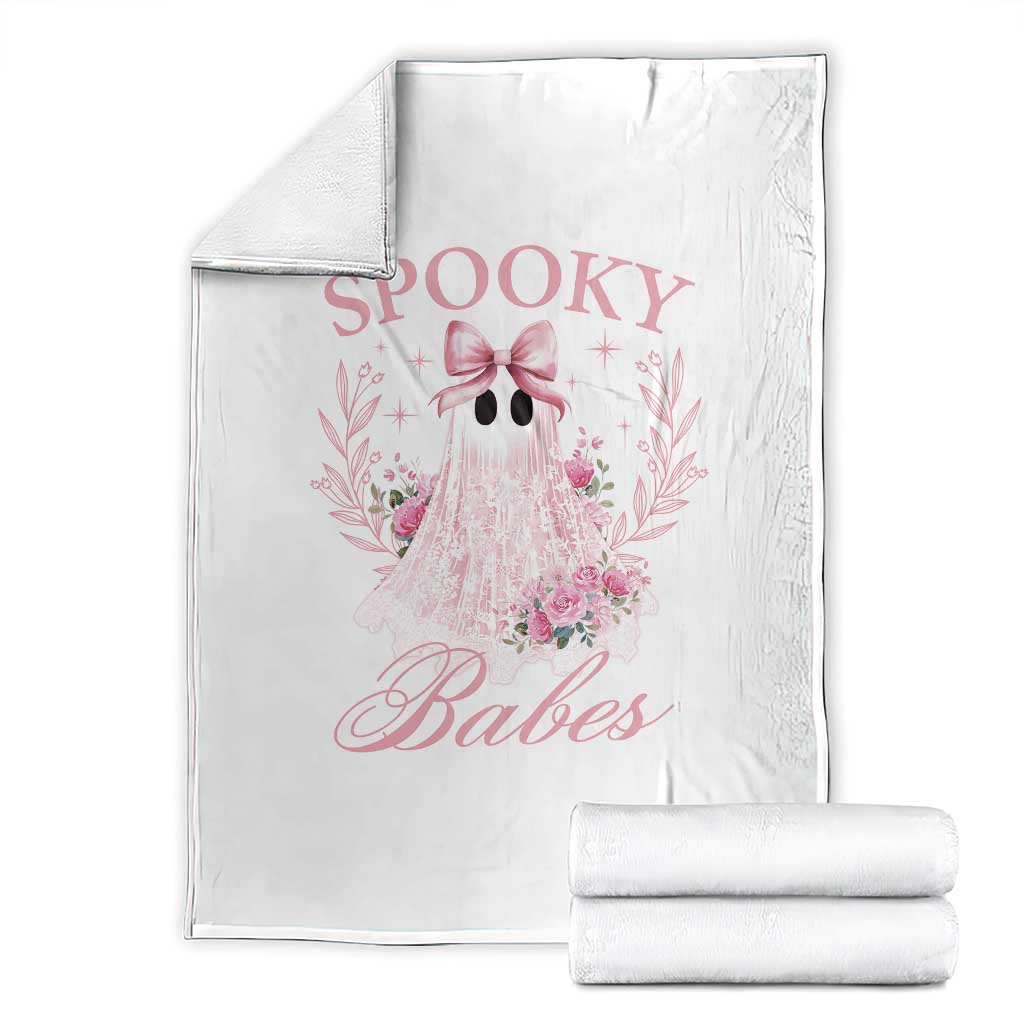 Halloween Throw Blanket Spooky Babes Pink Ghost Coquette Aesthetic TS11 White Print Your Wear