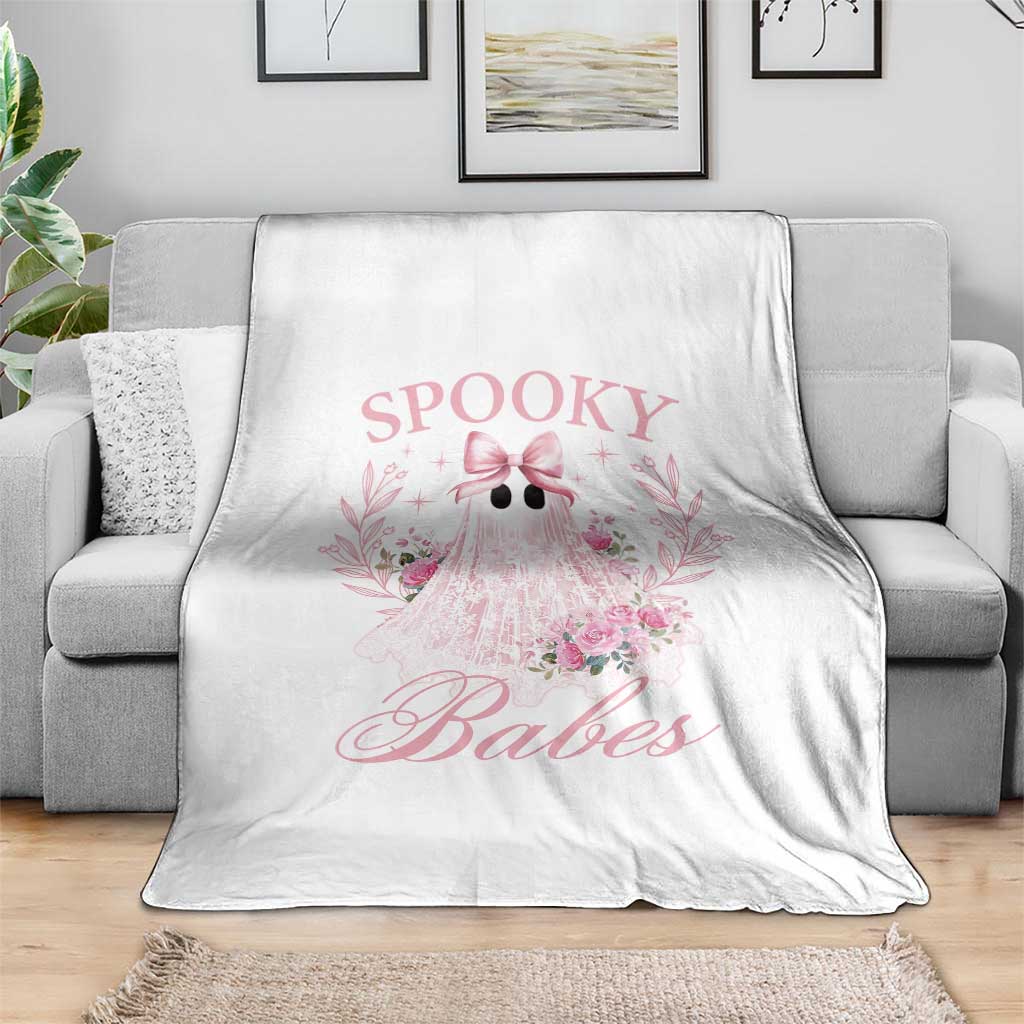 Halloween Throw Blanket Spooky Babes Pink Ghost Coquette Aesthetic TS11 Print Your Wear