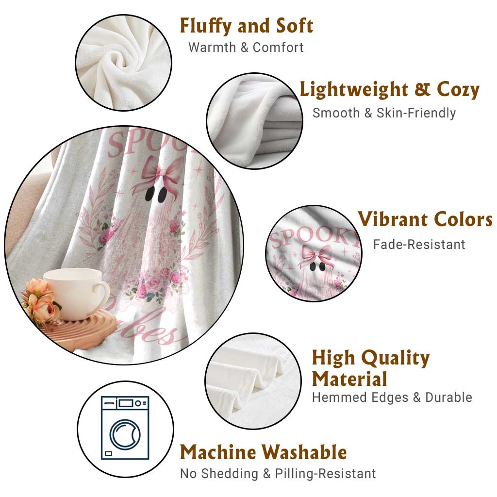 Halloween Throw Blanket Spooky Babes Pink Ghost Coquette Aesthetic TS11 Print Your Wear