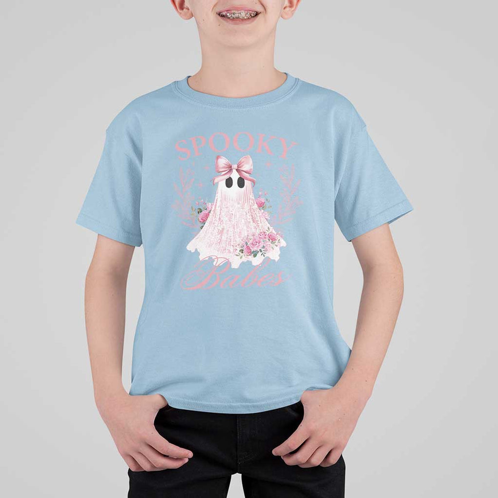 Halloween T Shirt For Kid Spooky Babes Pink Ghost Coquette Aesthetic TS11 Light Blue Print Your Wear