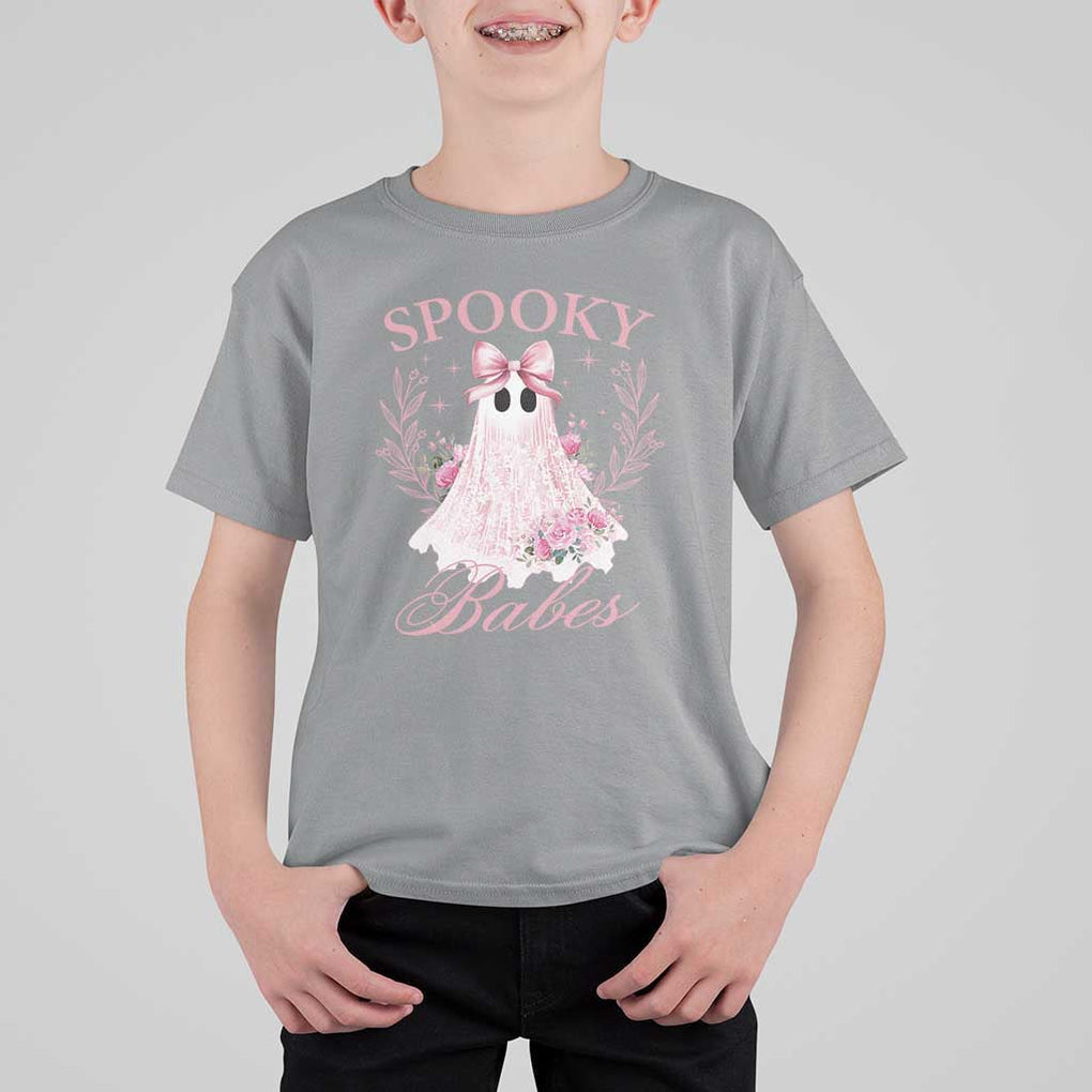 Halloween T Shirt For Kid Spooky Babes Pink Ghost Coquette Aesthetic TS11 Sport Gray Print Your Wear