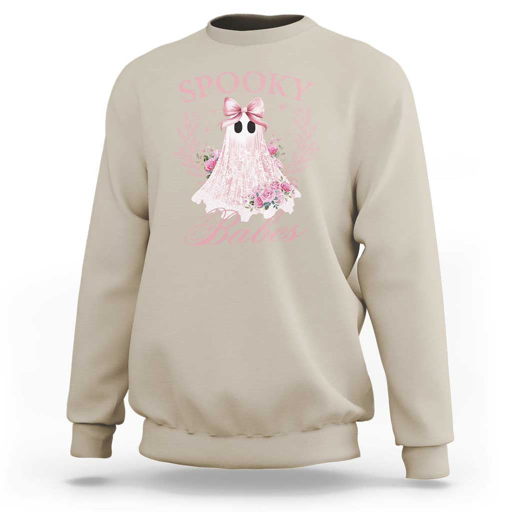 Halloween Sweatshirt Spooky Babes Pink Ghost Coquette Aesthetic TS11 Sand Print Your Wear