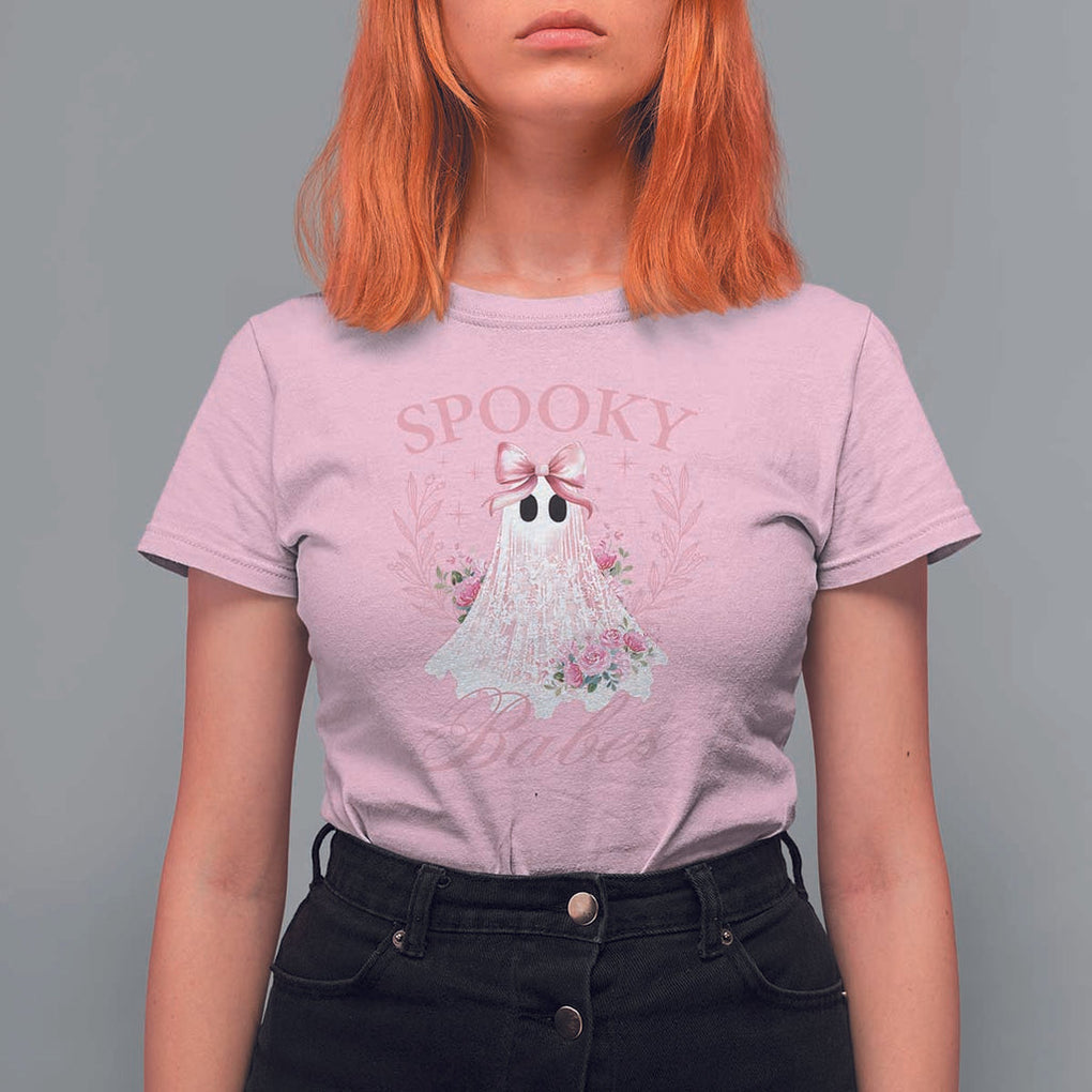 Halloween T Shirt For Women Spooky Babes Pink Ghost Coquette Aesthetic TS11 Light Pink Print Your Wear