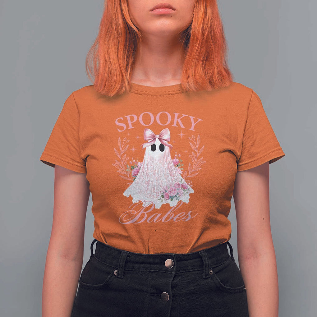 Halloween T Shirt For Women Spooky Babes Pink Ghost Coquette Aesthetic TS11 Orange Print Your Wear