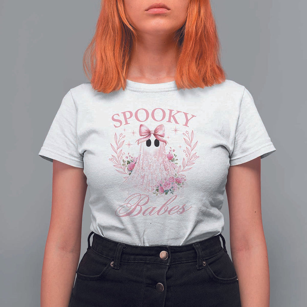Halloween T Shirt For Women Spooky Babes Pink Ghost Coquette Aesthetic TS11 White Print Your Wear
