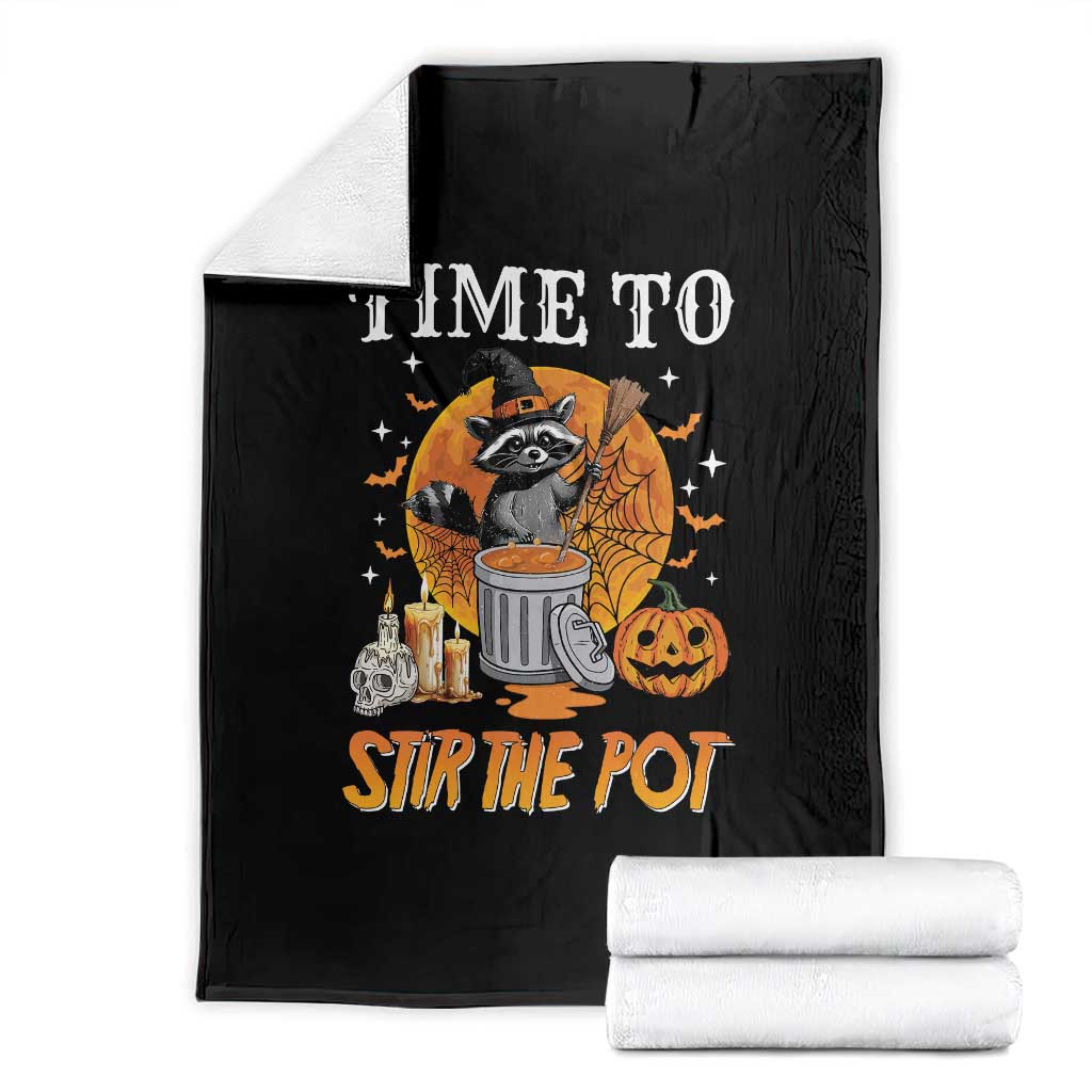 Funny Halloween Throw Blanket Time To Stir The Pot Cute Raccoon Pumpkin TS11 Black Print Your Wear
