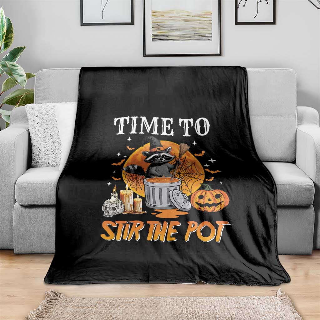 Funny Halloween Throw Blanket Time To Stir The Pot Cute Raccoon Pumpkin TS11 Print Your Wear