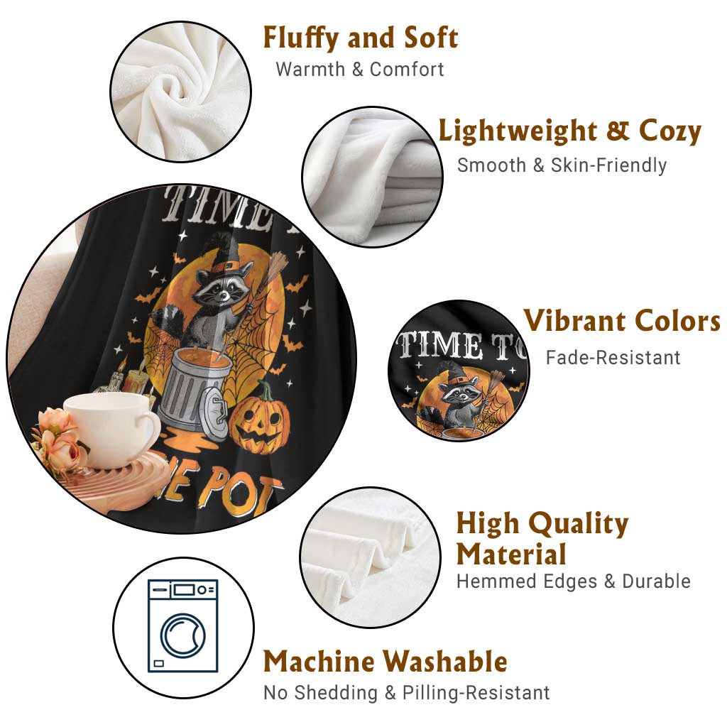Funny Halloween Throw Blanket Time To Stir The Pot Cute Raccoon Pumpkin TS11 Print Your Wear