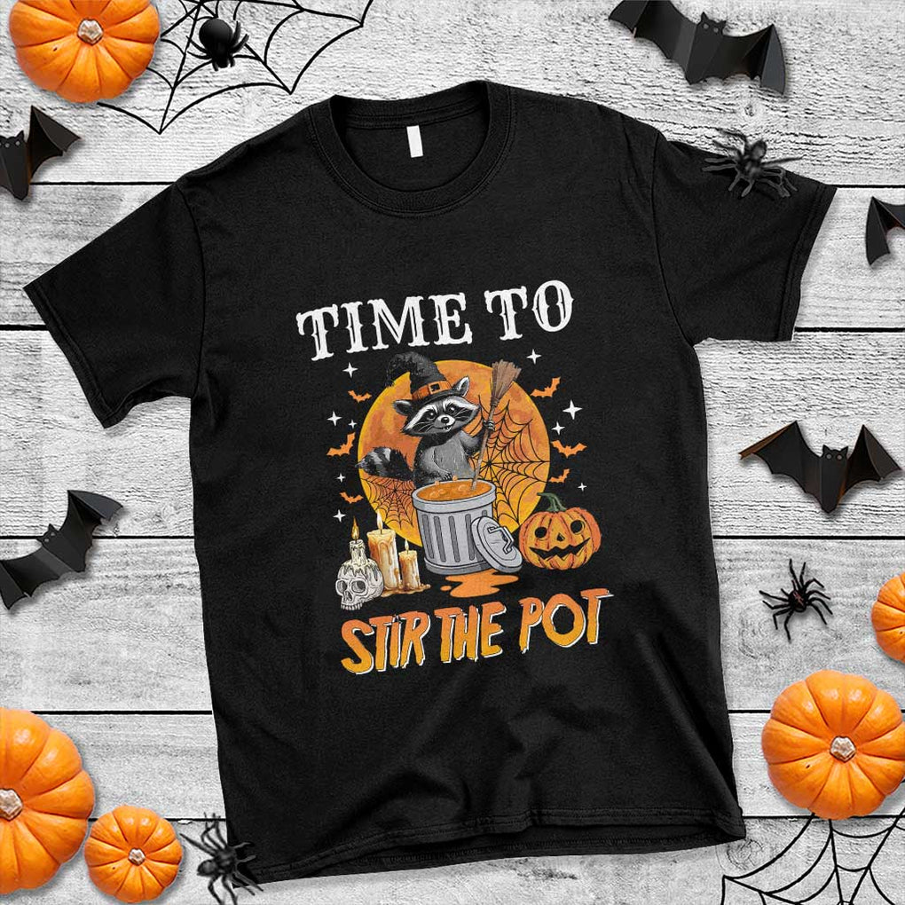Funny Halloween T Shirt Time To Stir The Pot Cute Raccoon Pumpkin TS11 Black Print Your Wear