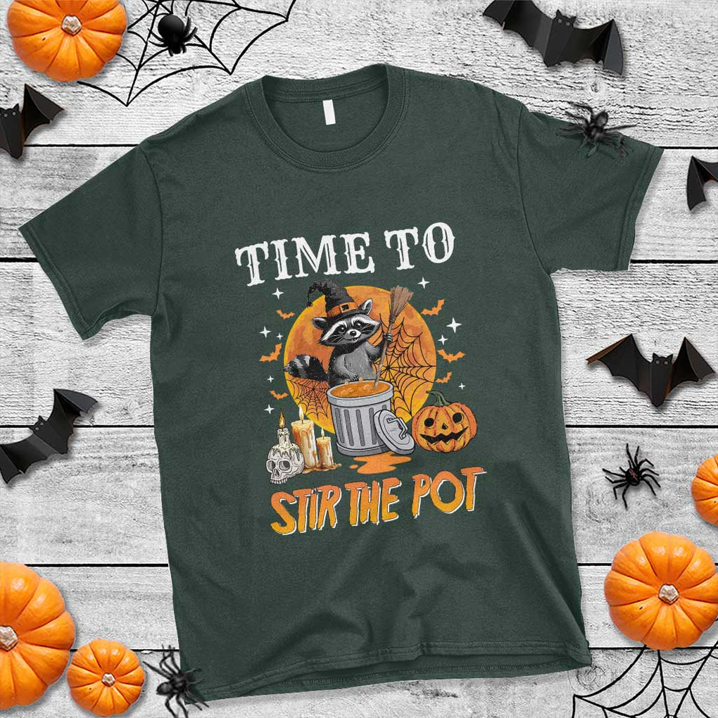 Funny Halloween T Shirt Time To Stir The Pot Cute Raccoon Pumpkin TS11 Dark Forest Green Print Your Wear