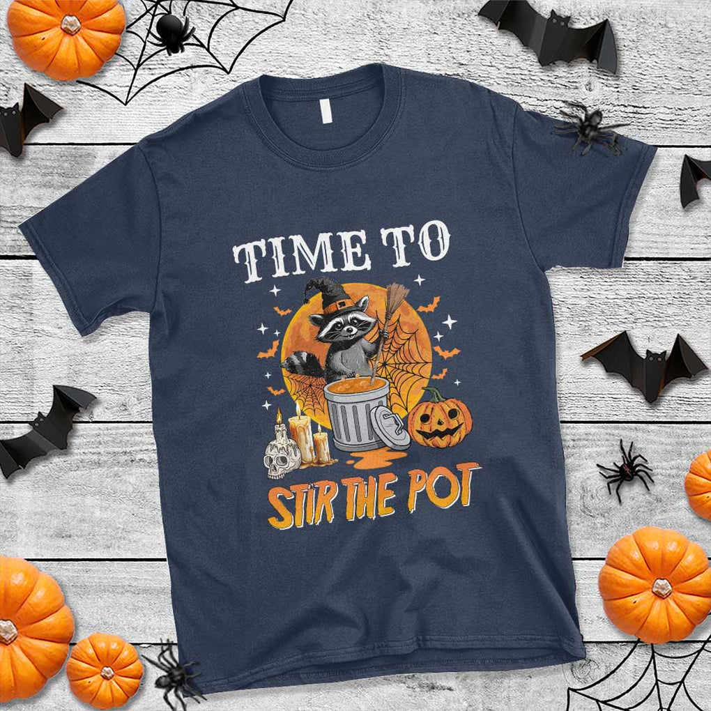 Funny Halloween T Shirt Time To Stir The Pot Cute Raccoon Pumpkin TS11 Navy Print Your Wear