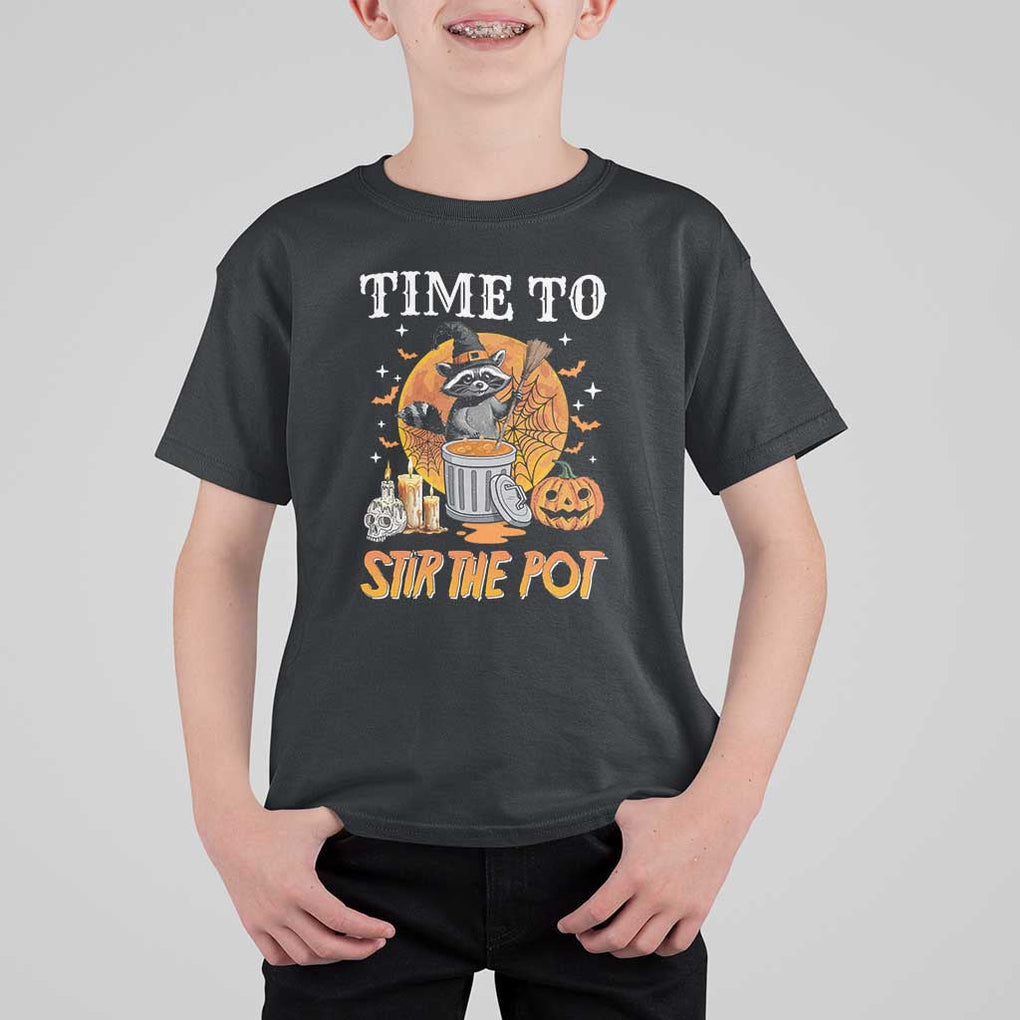 Funny Halloween T Shirt For Kid Time To Stir The Pot Cute Raccoon Pumpkin TS11 Black Print Your Wear