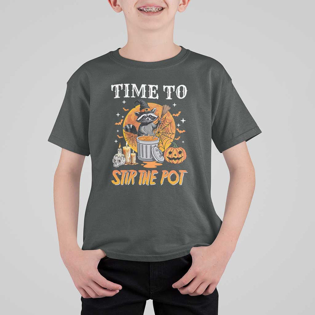 Funny Halloween T Shirt For Kid Time To Stir The Pot Cute Raccoon Pumpkin TS11 Dark Heather Print Your Wear