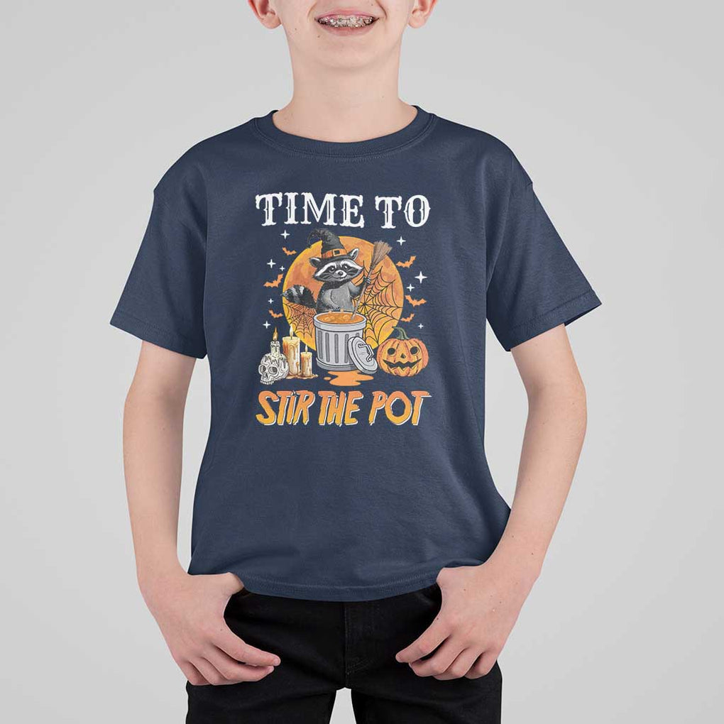 Funny Halloween T Shirt For Kid Time To Stir The Pot Cute Raccoon Pumpkin TS11 Navy Print Your Wear