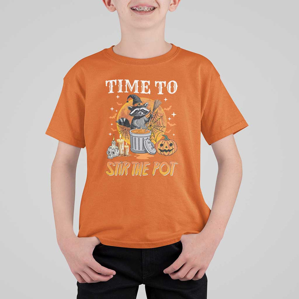 Funny Halloween T Shirt For Kid Time To Stir The Pot Cute Raccoon Pumpkin TS11 Orange Print Your Wear