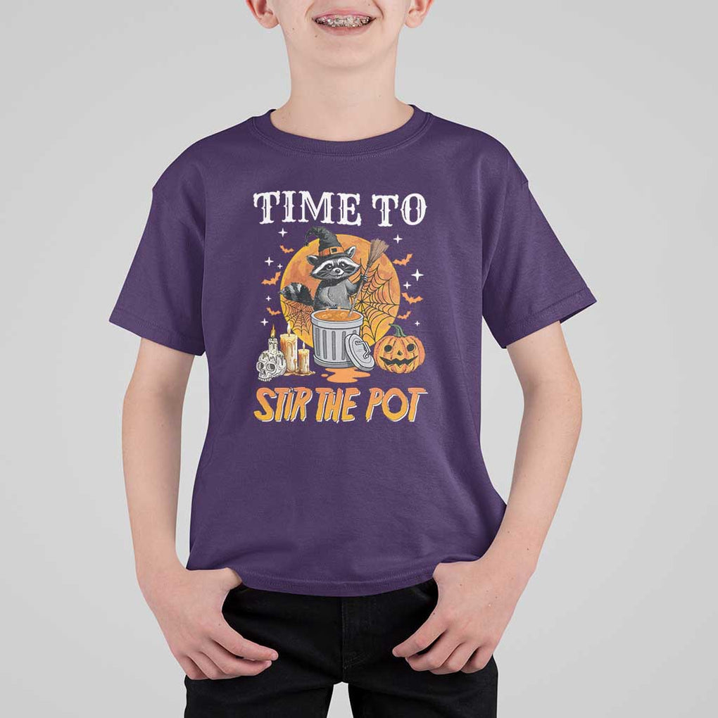 Funny Halloween T Shirt For Kid Time To Stir The Pot Cute Raccoon Pumpkin TS11 Purple Print Your Wear