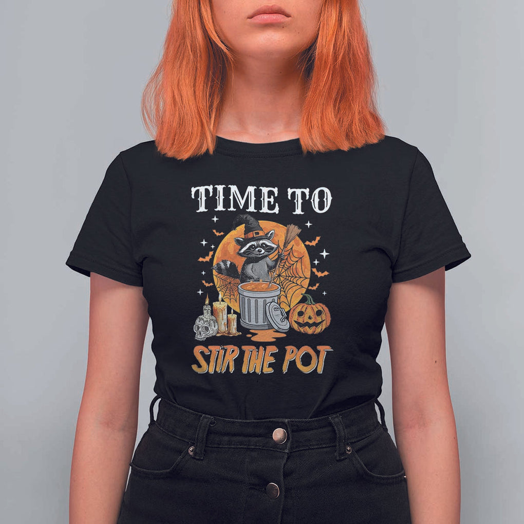 Funny Halloween T Shirt For Women Time To Stir The Pot Cute Raccoon Pumpkin TS11 Black Print Your Wear