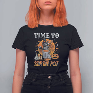 Funny Halloween T Shirt For Women Time To Stir The Pot Cute Raccoon Pumpkin TS11 Black Print Your Wear