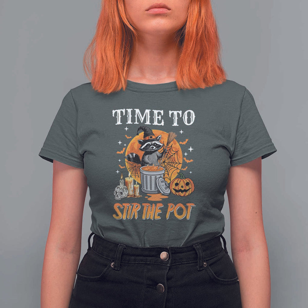 Funny Halloween T Shirt For Women Time To Stir The Pot Cute Raccoon Pumpkin TS11 Dark Heather Print Your Wear