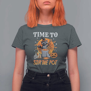 Funny Halloween T Shirt For Women Time To Stir The Pot Cute Raccoon Pumpkin TS11 Dark Heather Print Your Wear