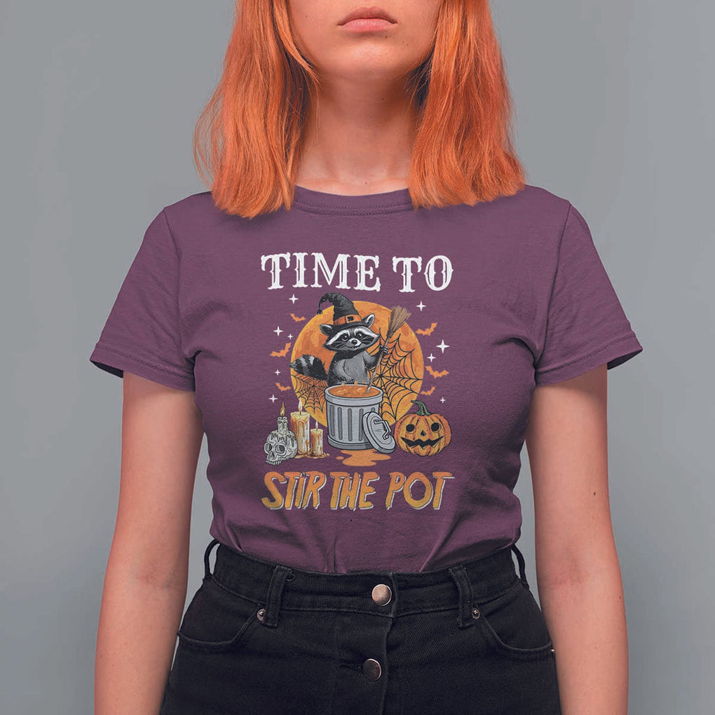 Funny Halloween T Shirt For Women Time To Stir The Pot Cute Raccoon Pumpkin TS11 Maroon Print Your Wear