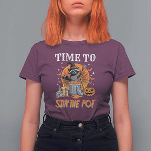 Funny Halloween T Shirt For Women Time To Stir The Pot Cute Raccoon Pumpkin TS11 Maroon Print Your Wear