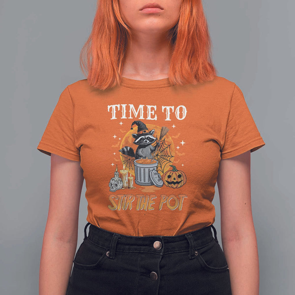 Funny Halloween T Shirt For Women Time To Stir The Pot Cute Raccoon Pumpkin TS11 Orange Print Your Wear